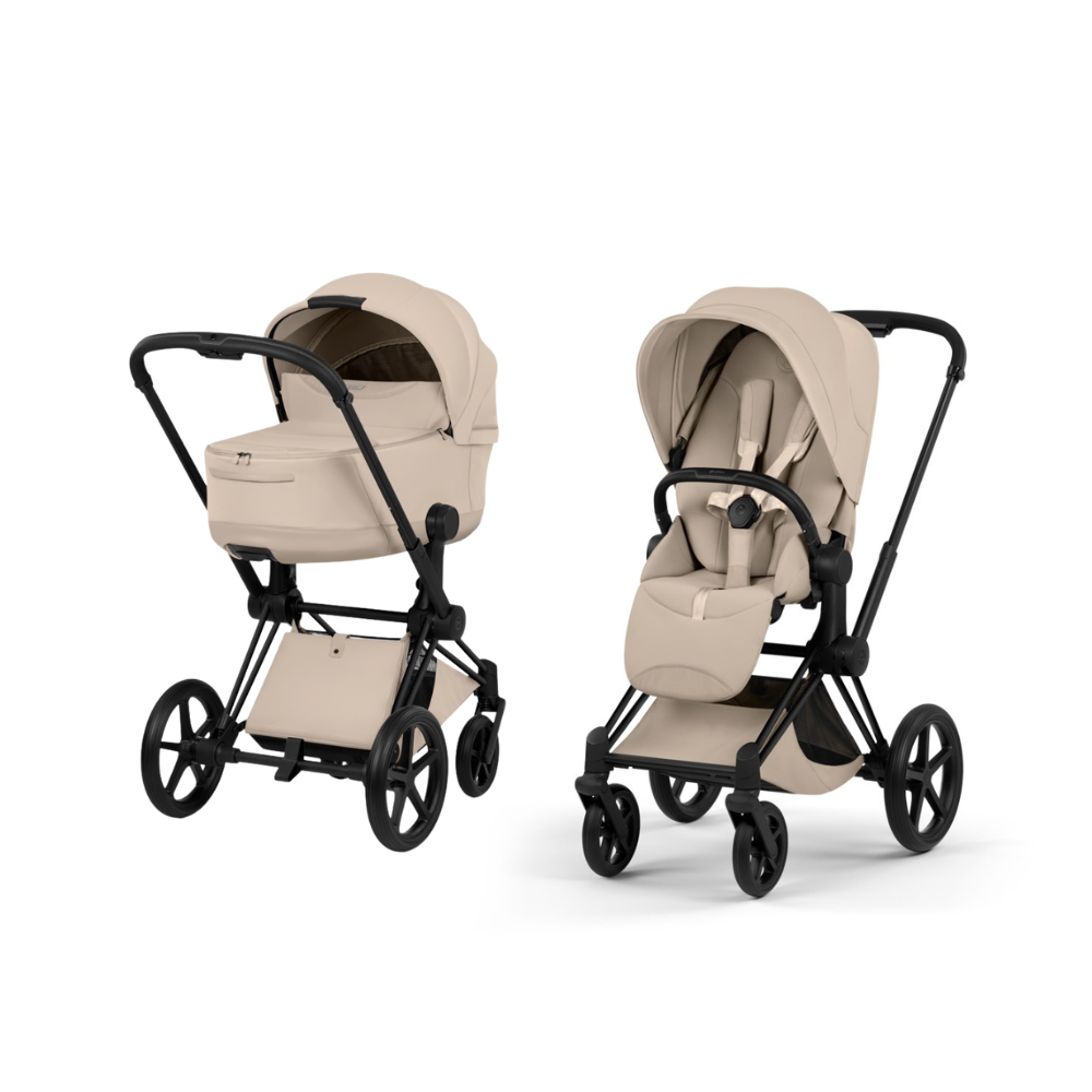 Cybex PRIAM Comfort Ensemble complet Matt Black avec nacelle Cozy Beige