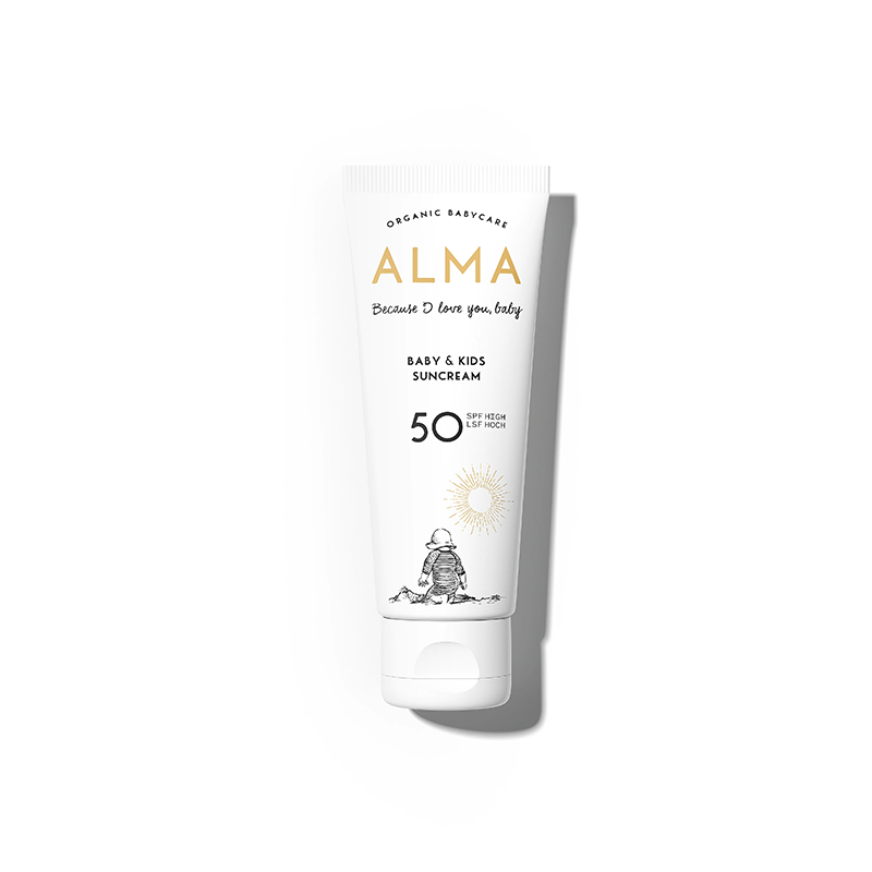 Alma Kinder und Baby Sonnencreme Tube.