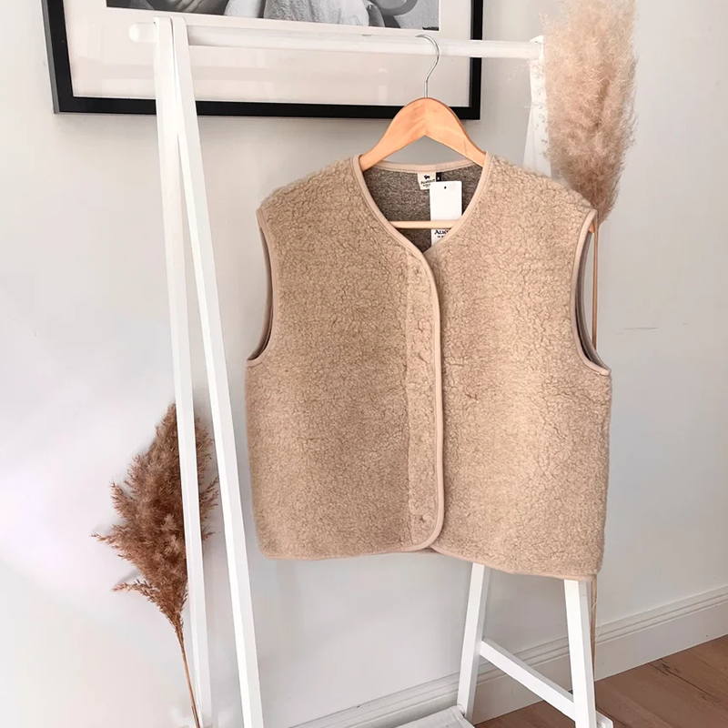 Alwero Gilet en laine pour adultes « TYB » Brun sable