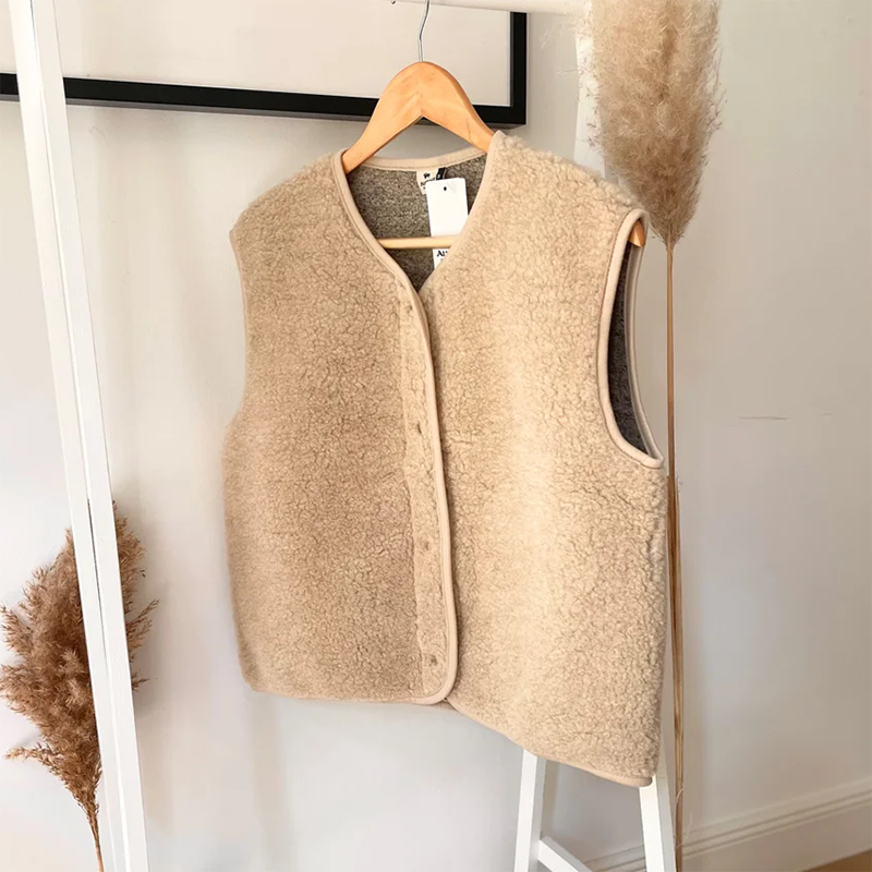 Alwero Gilet en laine pour adultes « TYB » Brun sable