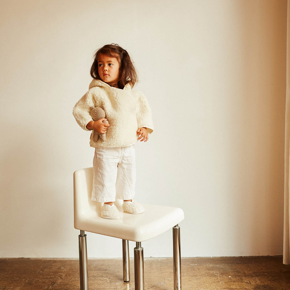 BINIBAMBA Veste en laine mérinos à capuche Milk