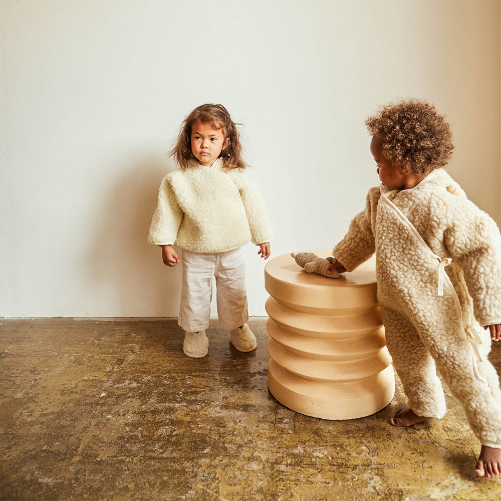 BINIBAMBA Veste en laine mérinos à capuche Milk