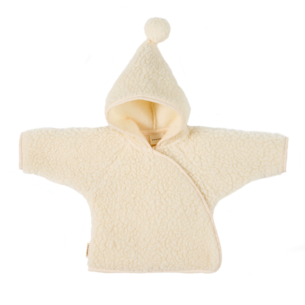 BINIBAMBA Veste en laine mérinos à capuche Milk