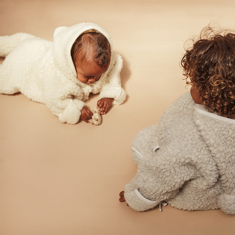 BINIBAMBA Combinaison en laine mérinos à capuche Milk