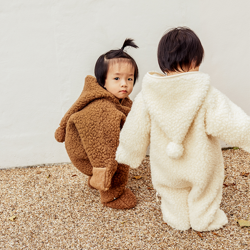 BINIBAMBA Combinaison en laine mérinos à capuche Milk