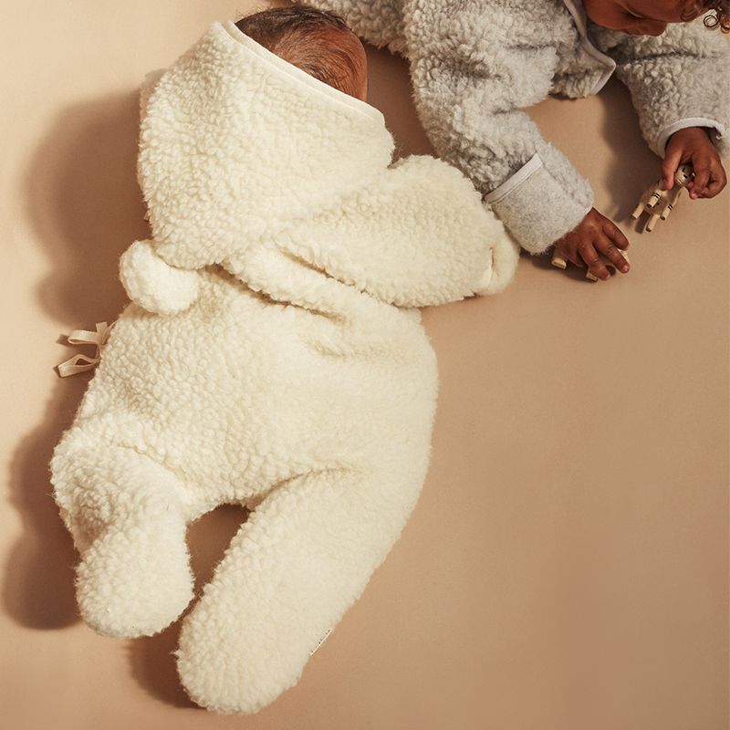 BINIBAMBA Combinaison en laine mérinos à capuche Milk
