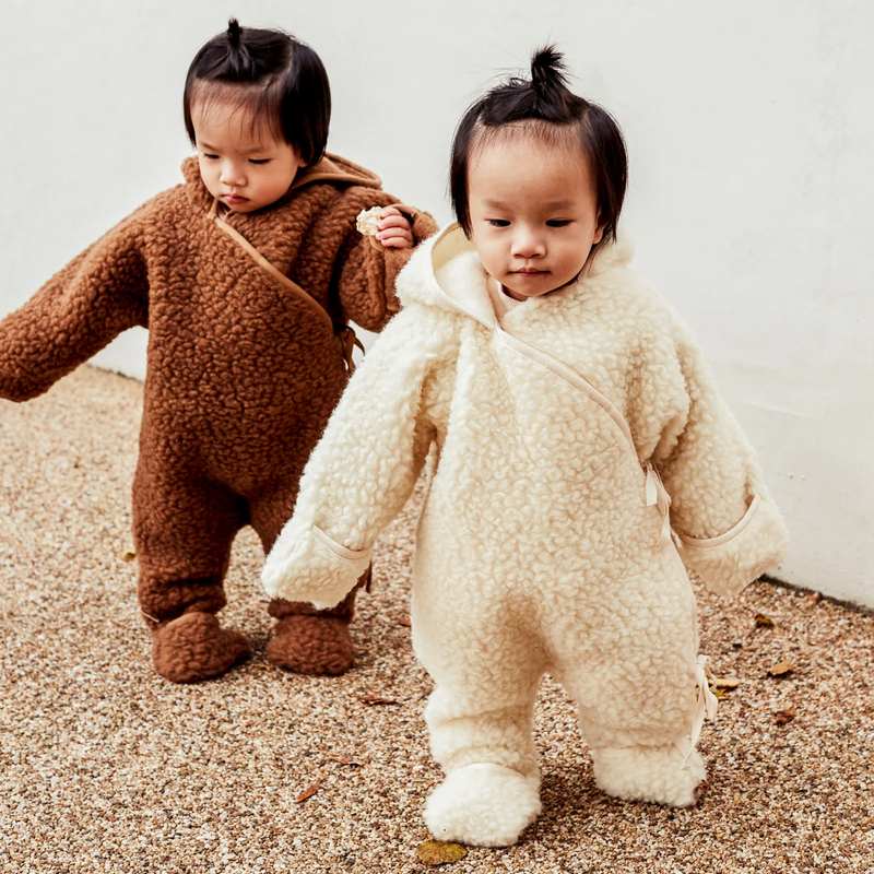 BINIBAMBA Combinaison en laine mérinos à capuche Milk