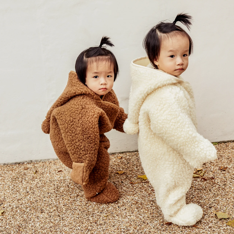 BINIBAMBA Combinaison en laine mérinos à capuche Milk