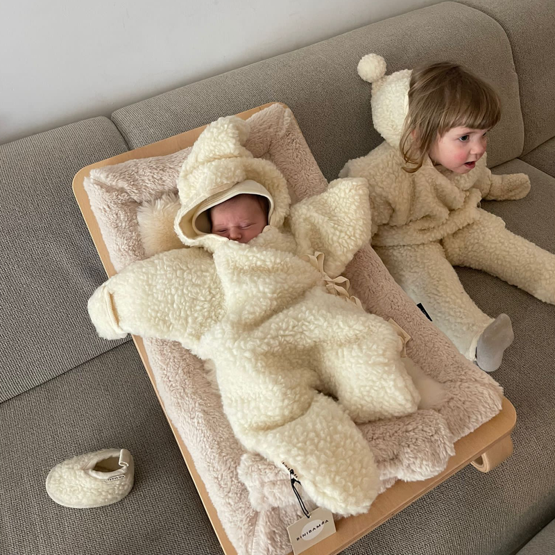 BINIBAMBA Combinaison en laine mérinos à capuche Milk