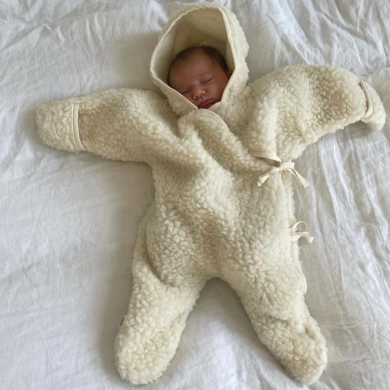 BINIBAMBA Combinaison en laine mérinos à capuche Milk