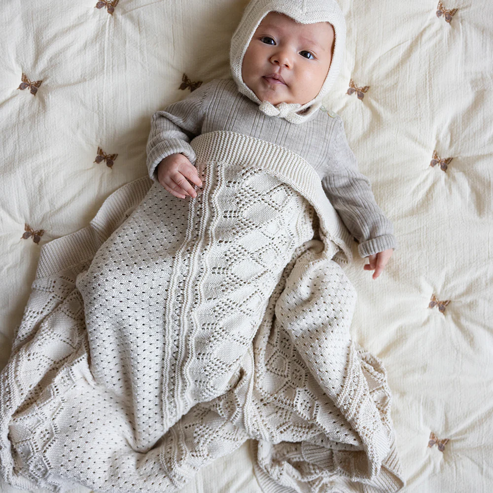 Cam Cam Copenhagen Couverture tricotée pour bébé 'Pointelle' Blanc cassé