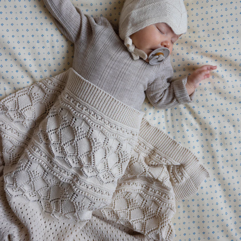 Cam Cam Copenhagen Couverture tricotée pour bébé 'Pointelle' Blanc cassé