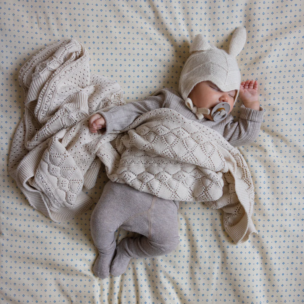 Cam Cam Copenhagen Couverture tricotée pour bébé 'Pointelle' Blanc cassé