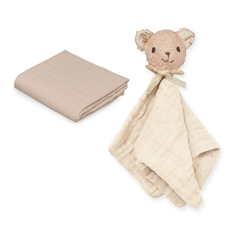 Schmusetuch mit Bärenkopf und Mulltuch für Babys in Beige von Cam Cam Copenhagen.