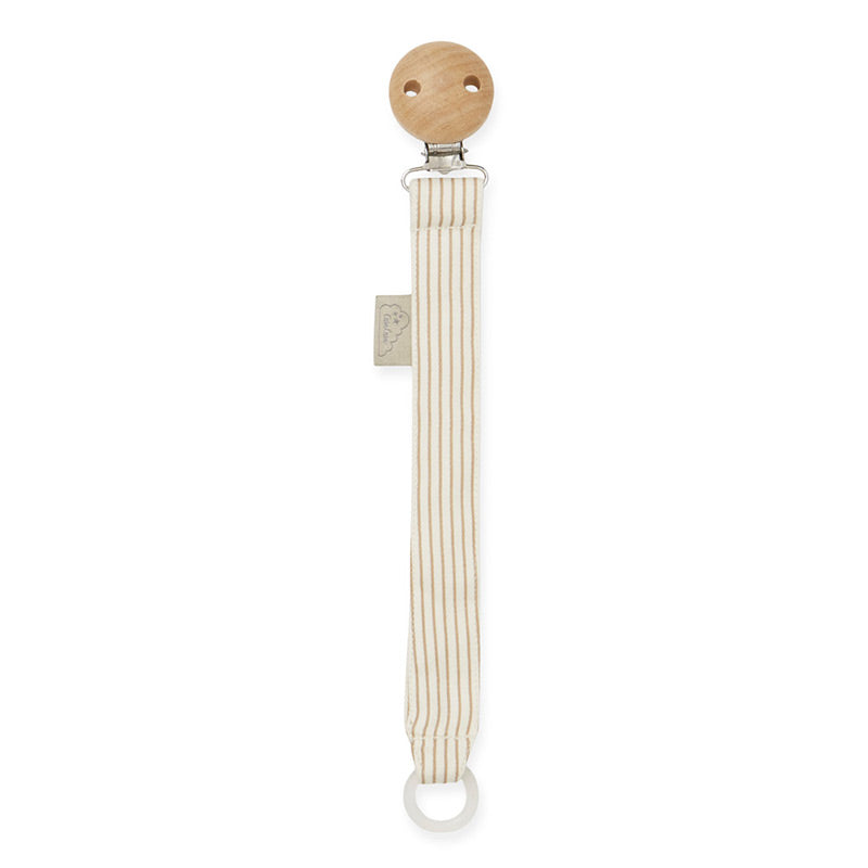 Hübsche Schnullerkette mit Clip von Cam Cam Copenhagen mit süssem Print "Classic Stripes Camel"