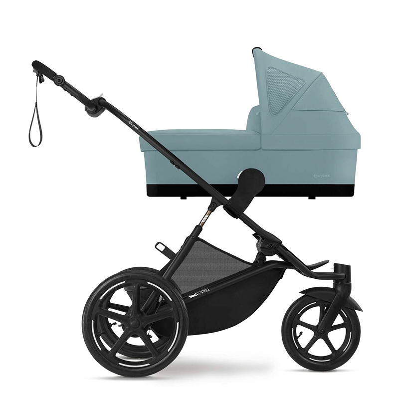 Cybex Avi Spin Dreirad-Kinderwagen in Blau mit Babywanne.