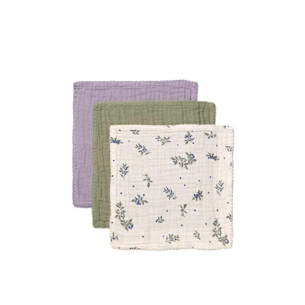 Dear April 3er-Set Musselin-Waschlappen 'Ren' Blueberries Mix - Online MY SNOWFLAKE