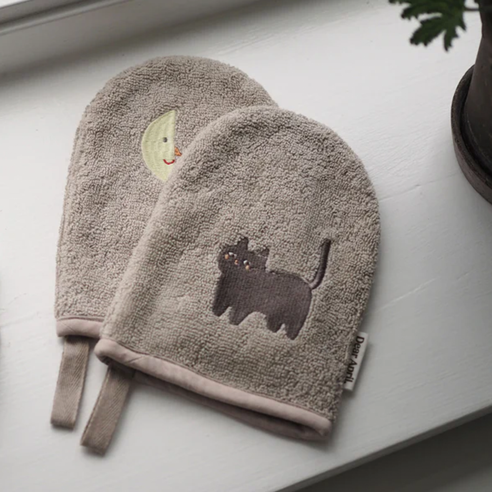 Dear April Lot de 2 gants de toilette « Paw » Moon Cat