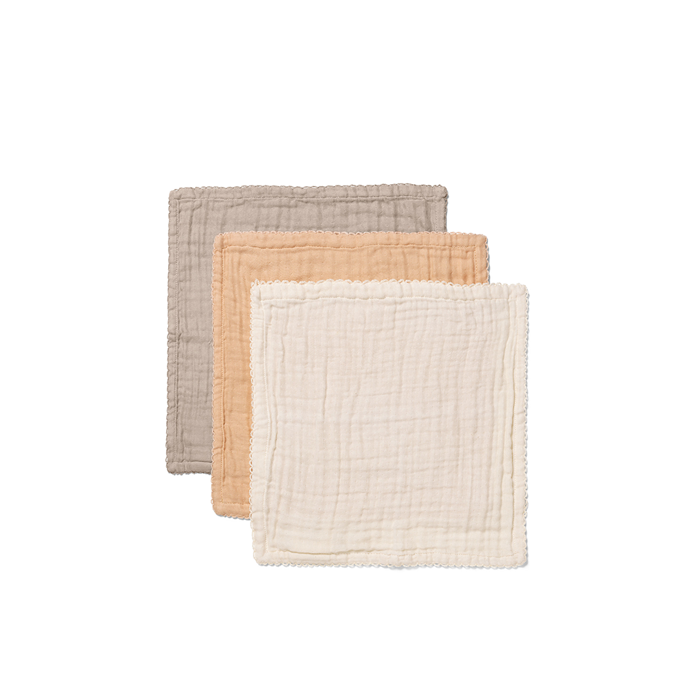 Cher ensemble de 3 gants de toilette en mousseline 'Ren' Natural Mix