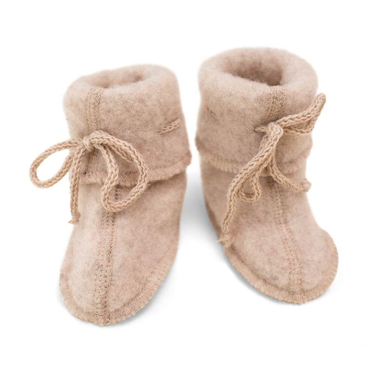 Engel chaussons bébé en laine polaire avec liens sable chiné