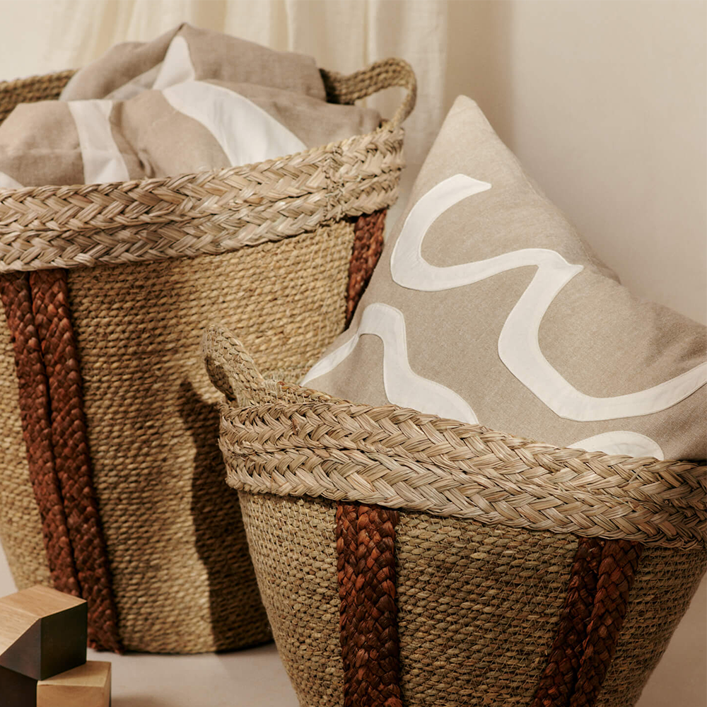 Ferm Living Lot de 2 paniers de rangement « Mar » naturel/brun-rouge