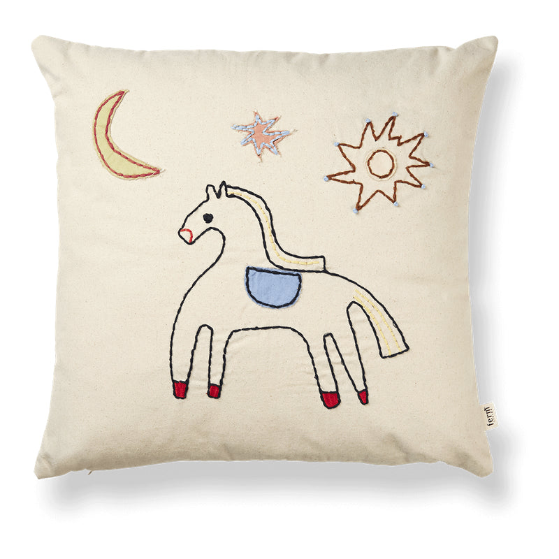 Kissen in Beige mit Pferdestickerei von Ferm Living