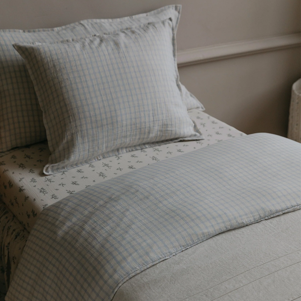 Garbo & Friends Muslin Duvet Cover 140 x 200 cm Gingham Sky Blue
