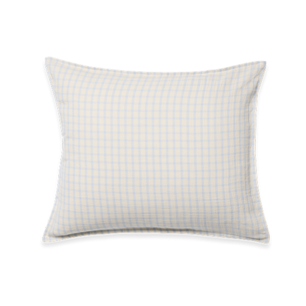 Garbo & Friends Housse de coussin en mousseline 50 x 70 cm Gingham Sky Blue