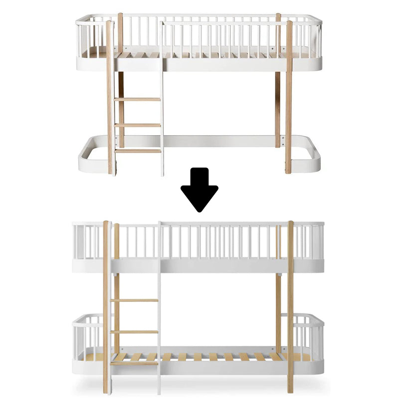 Oliver Furniture Conversion Kit Wood Mid-high Loft Bed H 128 cm to Mid-high Bunk Bed White/Oak