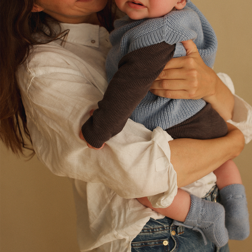 Hvid Chaussons bébé en tricot - Bleu clair