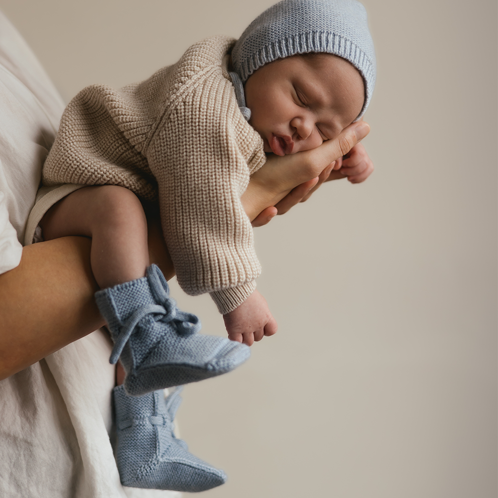Hvid Chaussons bébé en tricot - Bleu clair