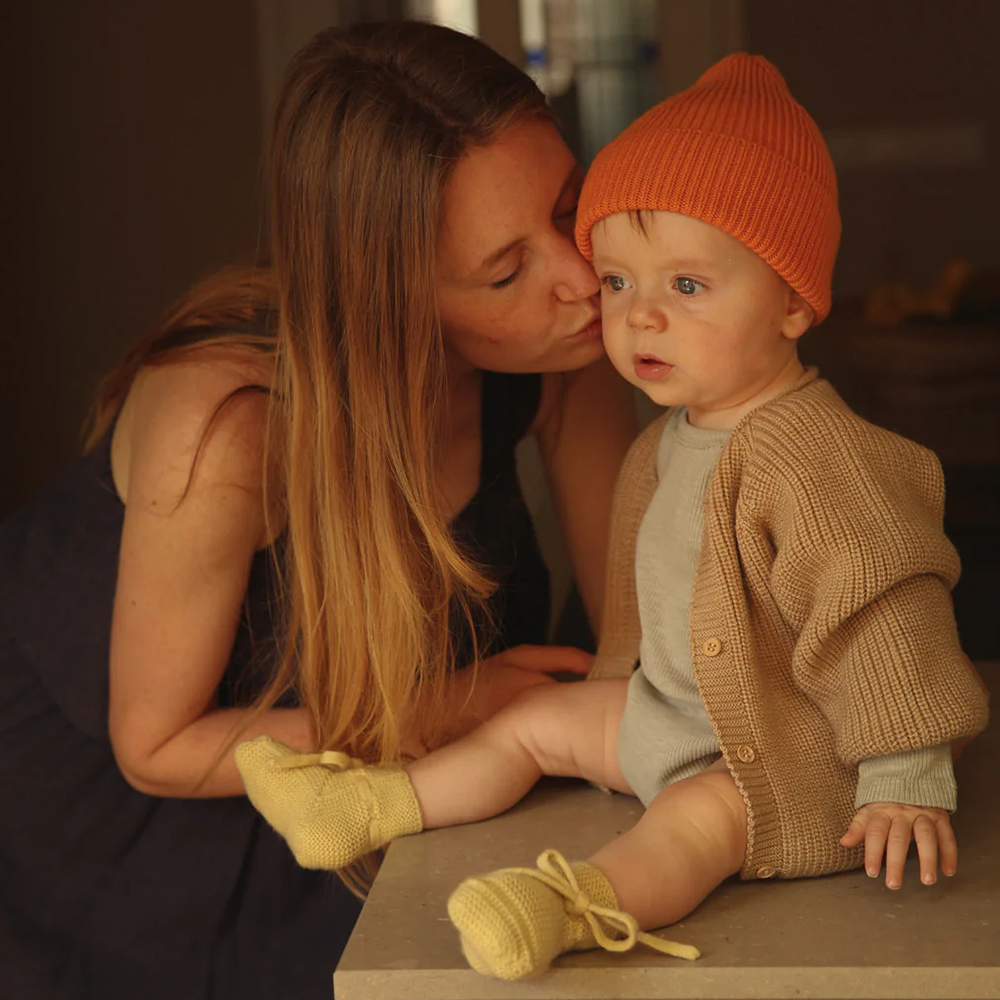 Hvid Chaussons bébé tricotés Booties Light Yellow