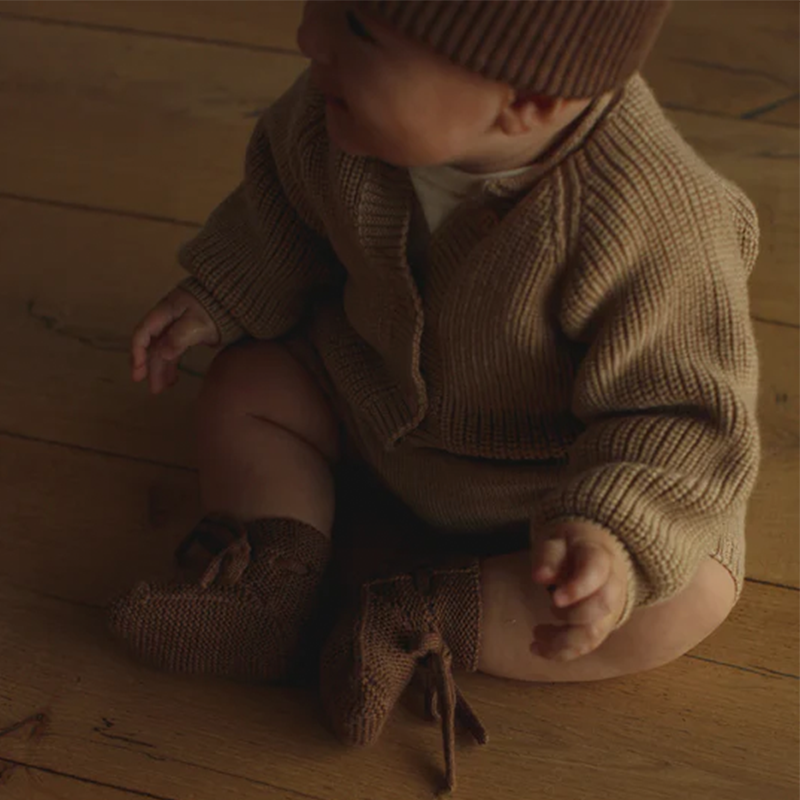 White Baby Knitted Booties Mocha