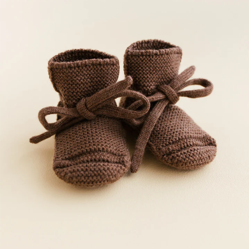 White Baby Knitted Booties Mocha