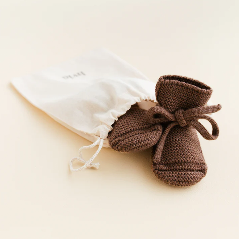 White Baby Knitted Booties Mocha