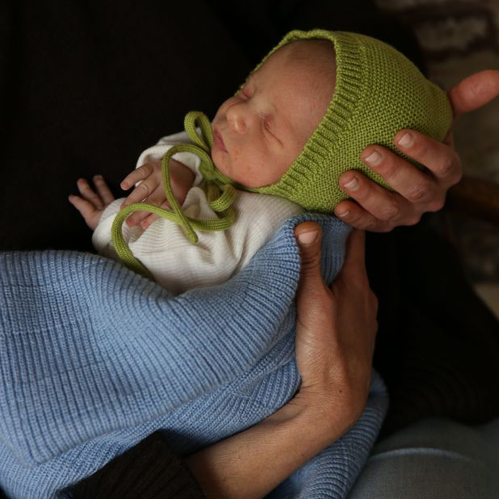 Hvid  Babydecke 'Ivy' Light Blue