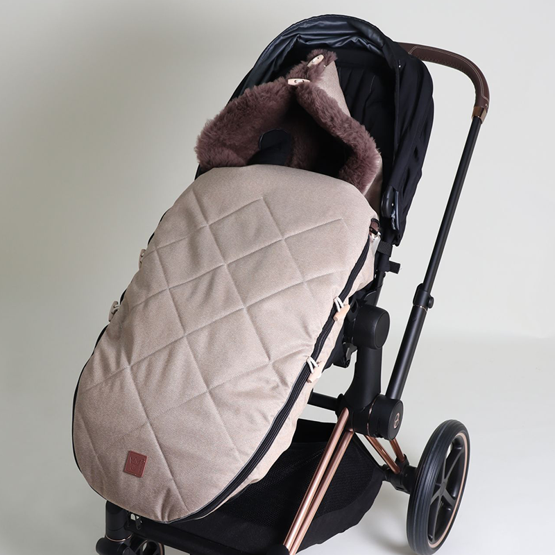 Lambskin Pram Footmuff 'TOFFEE' Sand Melange