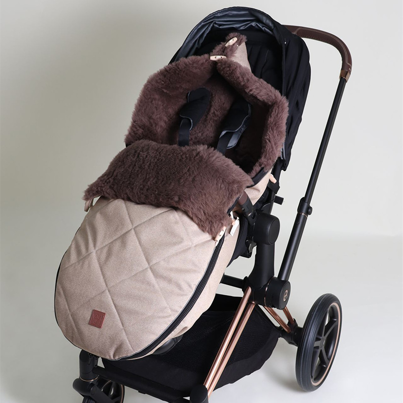 Lambskin Pram Footmuff 'TOFFEE' Sand Melange