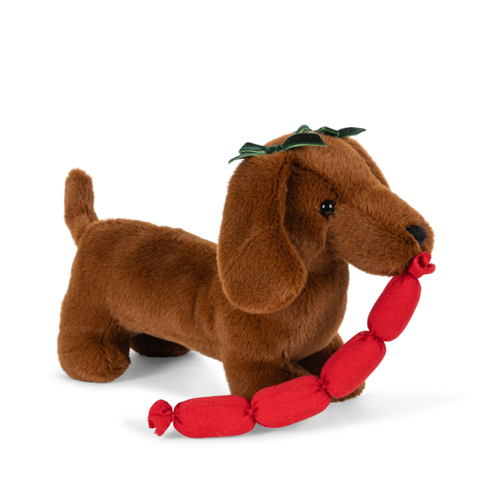 Konges Sløjd Plush Toy Dachshund in Basket 'Chorizo' Brown