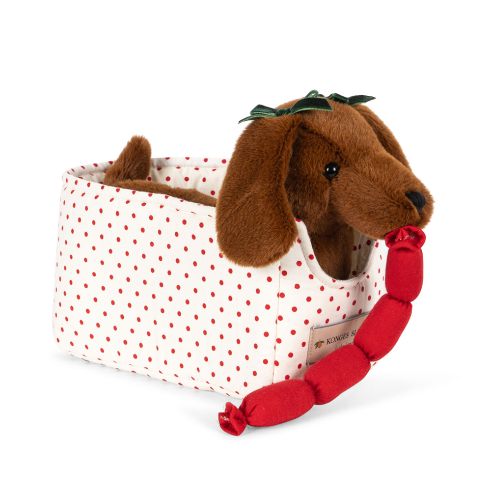 Konges Sløjd Plush Toy Dachshund in Basket 'Chorizo' Brown