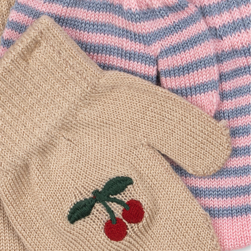 Konges Sløjd  Fäustlinge 'Filla' 2er Set Cherry/Stripe