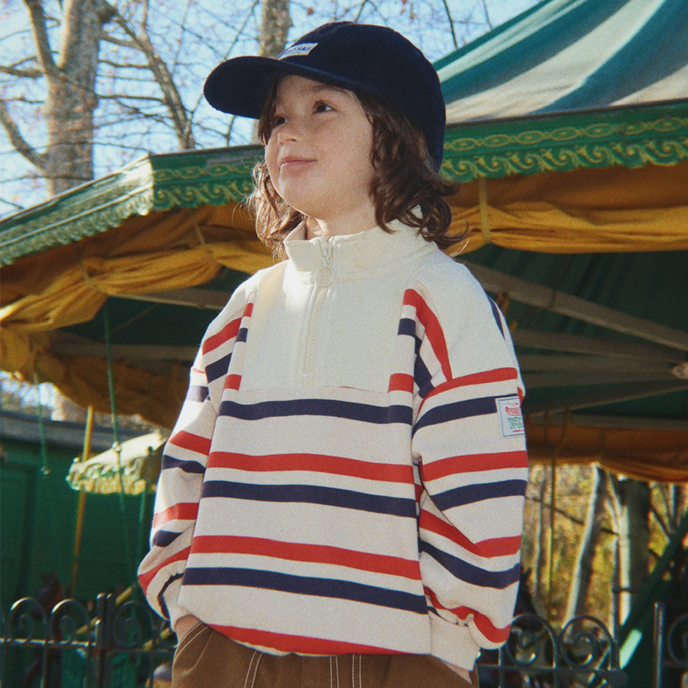 Konges Sløjd Pull à fermeture éclair 'Loupy' Tangerine Stripe