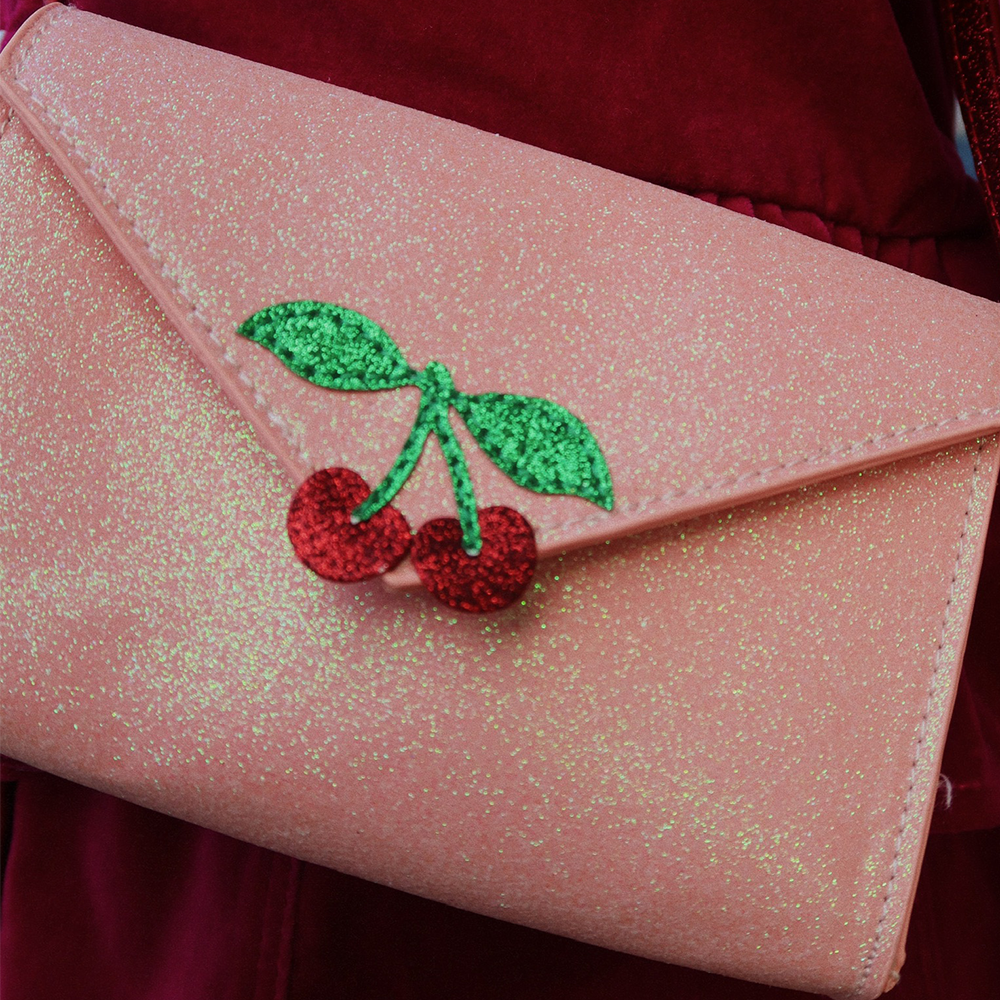 Portefeuille Konges Sløjd « Love Letter » rose pailleté