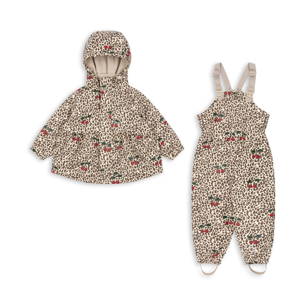 Konges Sløjd  Gefüttertes Regenjacke/-hose Set 'Rainy Palme Girl'  Leo Cerise