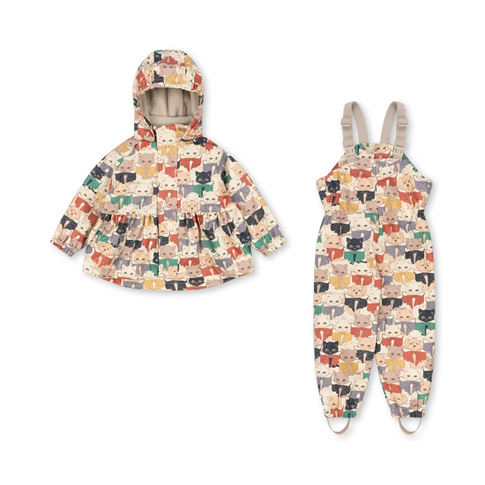 Konges Sløjd Lined Rain Jacket/Pants Set 'Rainy Palme Girl' Like Cats and Dogs