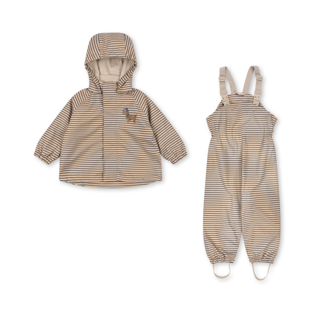 Konges Sløjd  Gefüttertes Regenjacke/-hose Set 'Rainy Palme Dog' Stripe La Mer