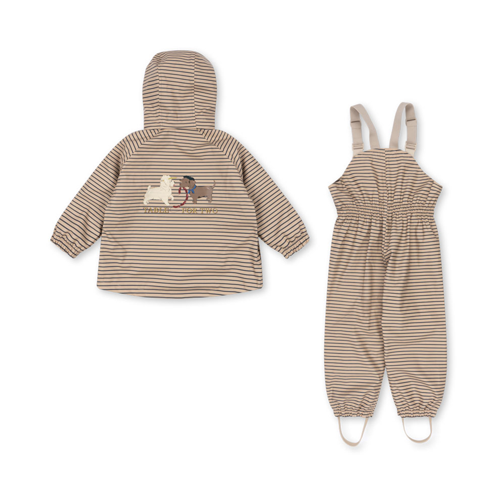 Konges Sløjd  Gefüttertes Regenjacke/-hose Set 'Rainy Palme Dog' Stripe La Mer