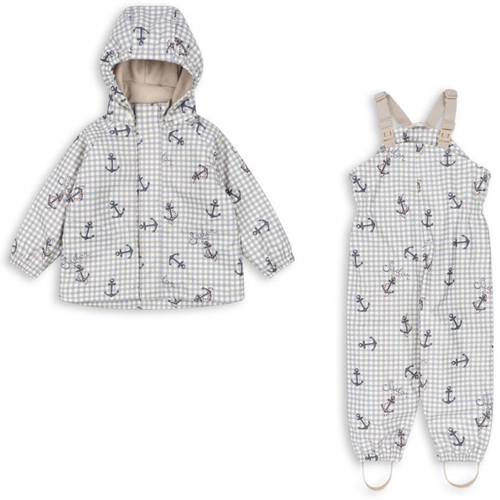 Konges Sløjd  Gefüttertes Regenjacke/-hose Set 'Rainy Palme'  Sailor Check