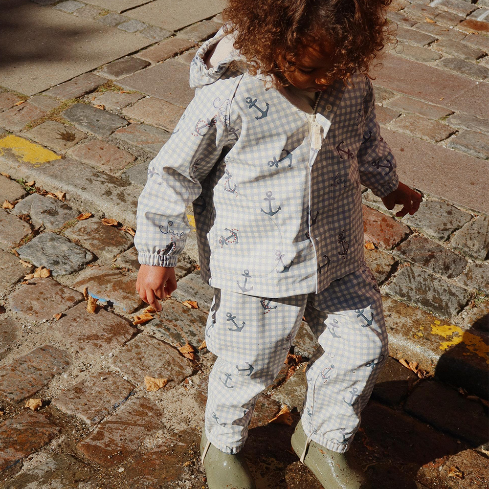 Konges Sløjd  Gefüttertes Regenjacke/-hose Set 'Rainy Palme'  Sailor Check
