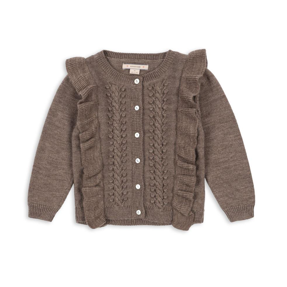 Konges Sløjd Woll-Cardigan mit Rüschen 'Fiol' Bunny Brown Melange - Online MY SNOWFLAKE